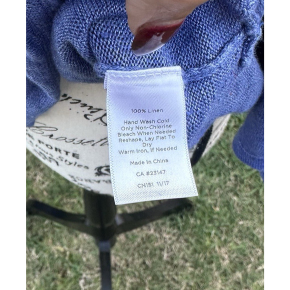 Talbots Knit Sweater Top 100% Linen Blue Tied 3/4 Sleeves Womens Sz M Minimalist - Picture 7 of 9